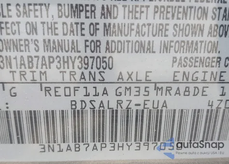 2017 Nissan Sentra Sr from USA, damaged, VIN 3N1AB7AP3HY397050